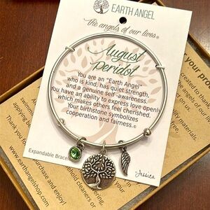 Brand New Earth Angel August Peridot Birthstone Bangle Bracelet Antique Silver